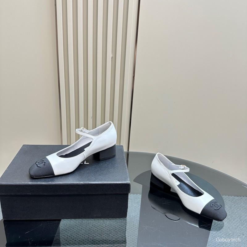 2025 Women Chanel White Black Leather Mary Jane Shoes