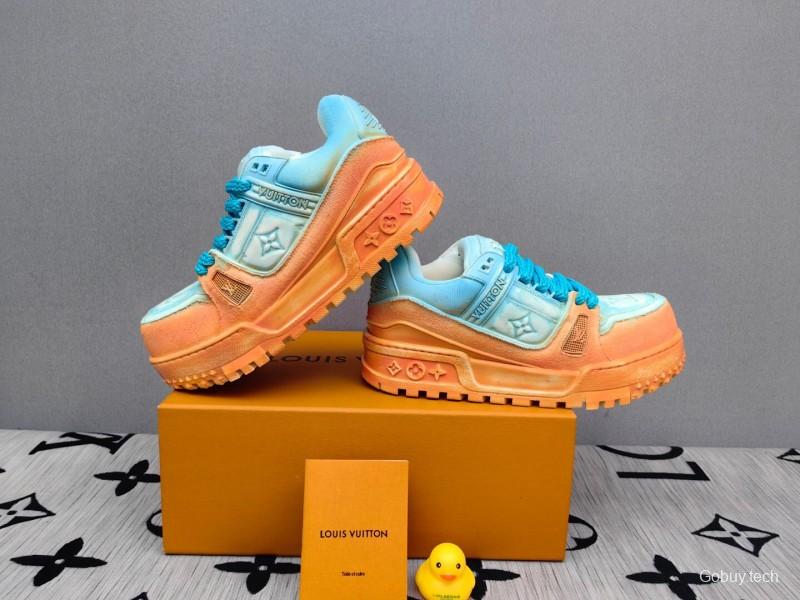 2025 Unisex Louis Vuitton Blue Orange Denim TPU Plimsolls Complex Wash KFY00510