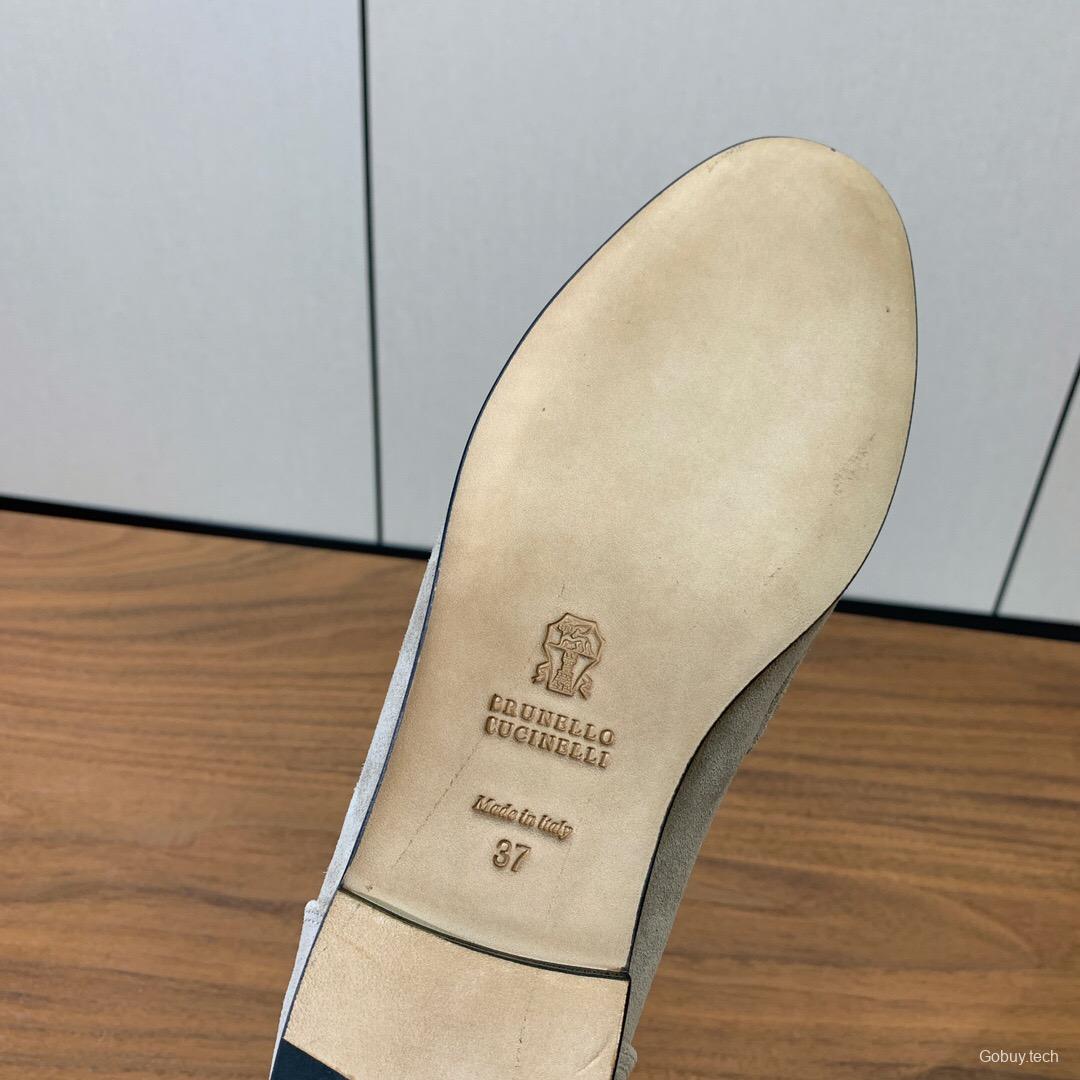 2025 Unisex Brunello Cucinelli Beige Suede Loafers Handmade Craftsmanship KFY00300