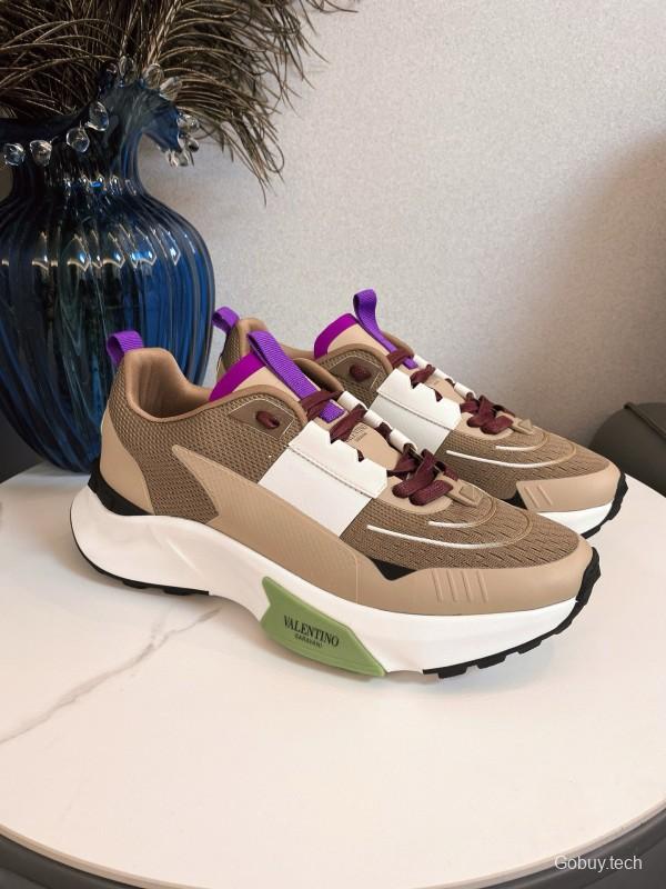 2024 Unisex Valentino beige white purple mesh leather sneakers