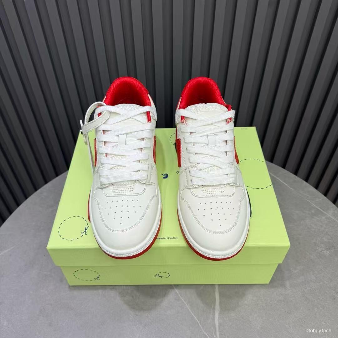 2025 Unisex Off-White White Red Leather Sneakers KFY00320
