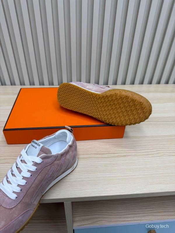 2025 Women Hermès Pink Suede Sneakers LY00310