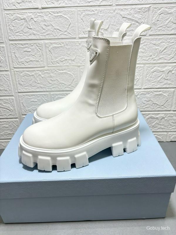 2024 Women Prada White Leather Boots MJ00380