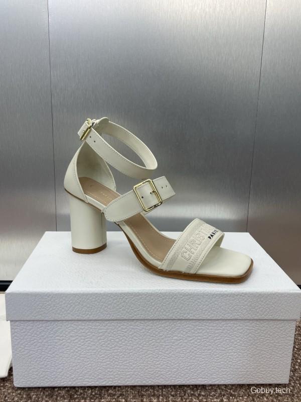 2025 Women Dior White Calfskin Leather Sandals Ankle Strap