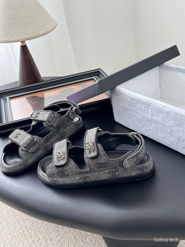 2025 Women Chanel Black Fabric Sandals LY00320